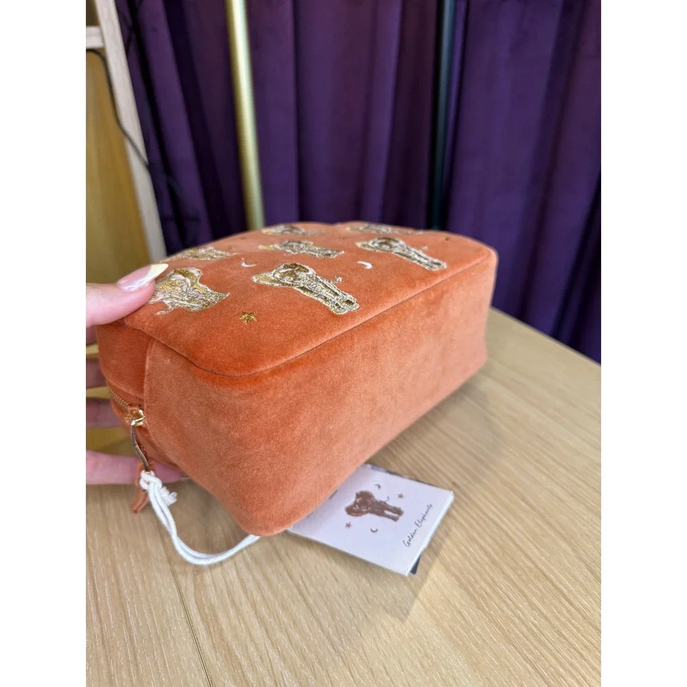 Elizabeth Scarlett Golden Elephant Velvet Everyday Pouch Apricot Orange New